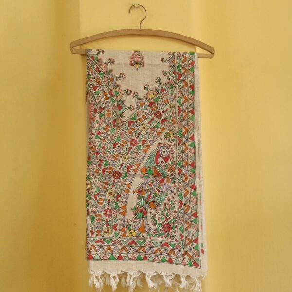 : Royal Peacock Madhubani Handpainted Cotton Dupatta