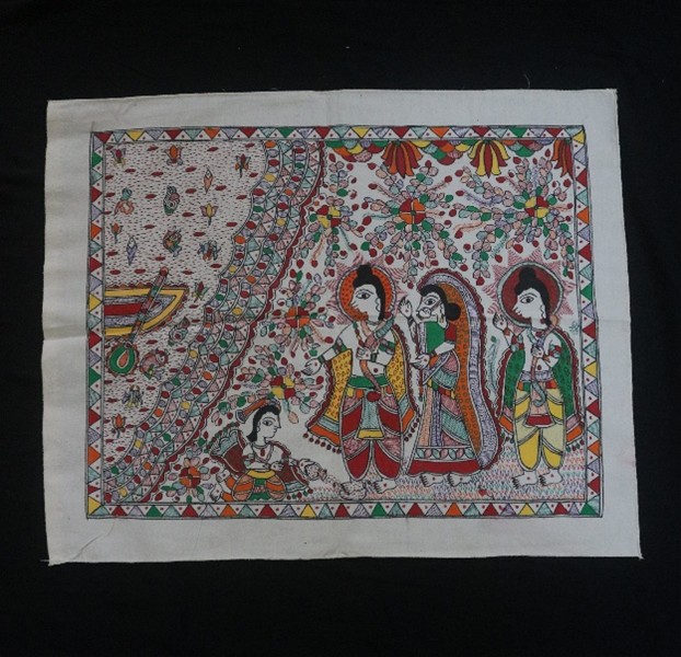 "Sita’s Agni Pariksha" – Handpainted Madhubani Art on Cotton