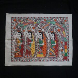 "Ritual Procession" – Handpainted Madhubani Art on Cotton