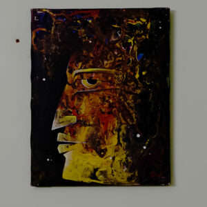 Artwork Theme:Inner Fire & Stoic Resistance Catchline:In darkness, some faces burn with truth. Short Description: The Silent Witness is a powerful side-profile portrait executed in a molten mix of amber, crimson, and charcoal tones. Rani Bhawani’s deft use of abstract form and texture evokes the silent resilience of those who observe and endure. The glowing eye, set deep in layers of shadow, seems to pierce through silence itself. Highlights: ● Bold abstract portrait by child artist Rani Bhowani ● Oil & mixed-media finish with fluid layering ● Striking use of contrast between fire and void ● Created under Innocent Hand – uplifting marginalized talent through art ● Artist’s signature visible in subtle lower stroke