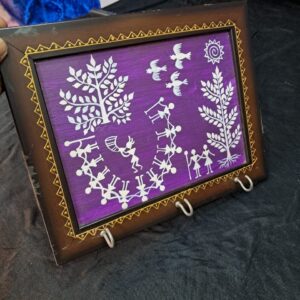 Warli Whimsy – Violet Wooden Key Holder