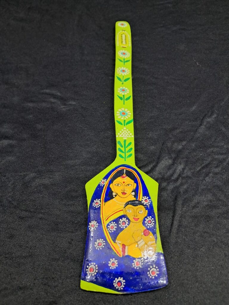 Handcrafted Madhubani Art Wooden Spatula – “Mother’s Embrace”