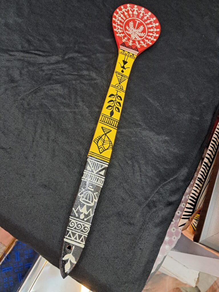 Handcrafted Warli Art Wooden Spatula – “Folk Harmony”