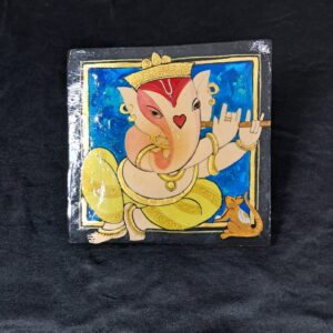 Hand-Painted Wooden Ganesh Art Tile – “Melody of Blessings”