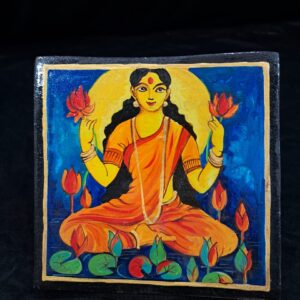 Hand-Painted Wooden Lakshmi Art Tile – “Grace of Prosperity”