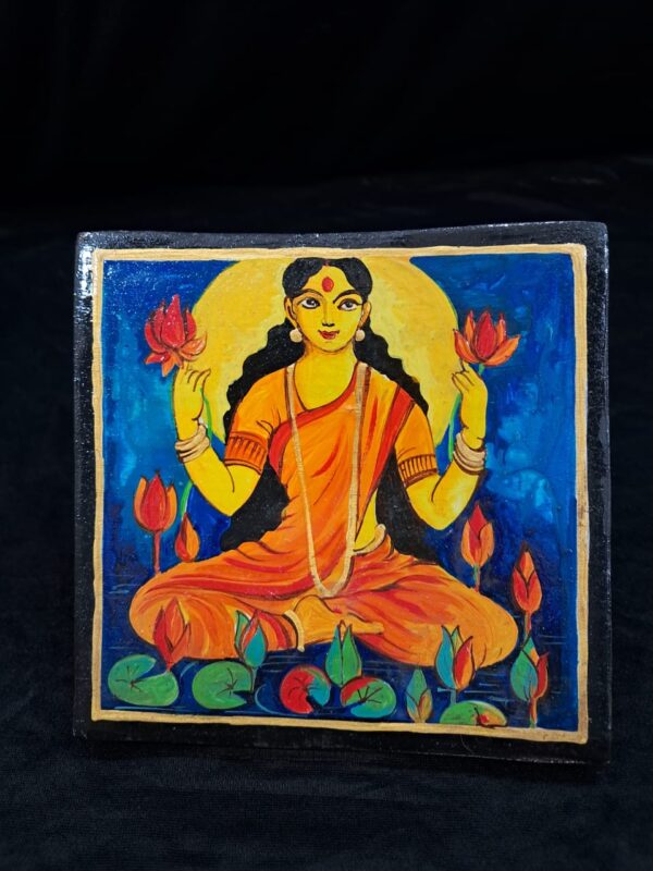 Hand-Painted Wooden Lakshmi Art Tile – “Grace of Prosperity”