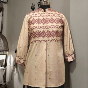 Beige & Maroon Cotton Jamdani Tunic Top