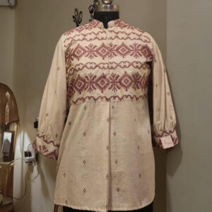 Beige & Maroon Cotton Jamdani Tunic Top