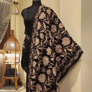 Black & Beige Cotton Kantha Work Dupatta