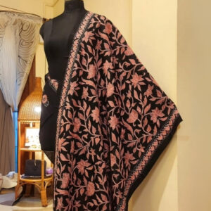 Black & Pink Cotton Kantha Work Dupatta