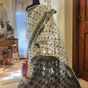 Black & White Cotton Dhakai Jamdani Saree
