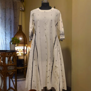 Black & White Cotton Jamdani Dress with Inner