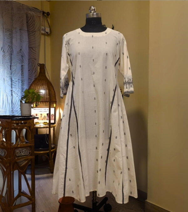 Black & White Cotton Jamdani Dress with Inner