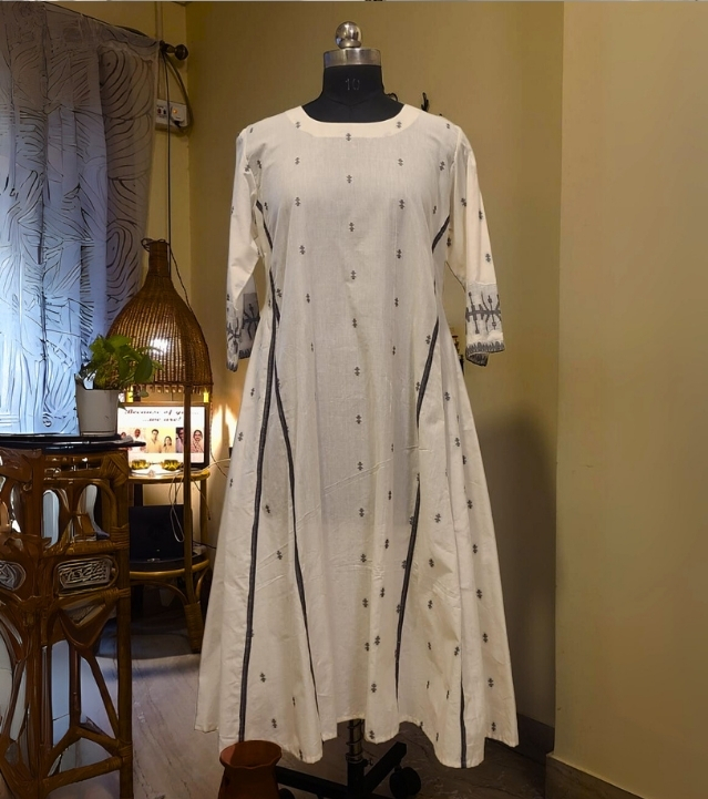 Black & White Cotton Jamdani Dress with Inner