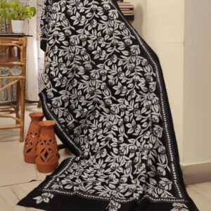 Black & White Cotton Kantha Work Dupatta