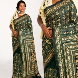 Bottle Green Blended Silk Kantha Saree