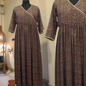 Brown Mercerized Muslin Wrap Dress