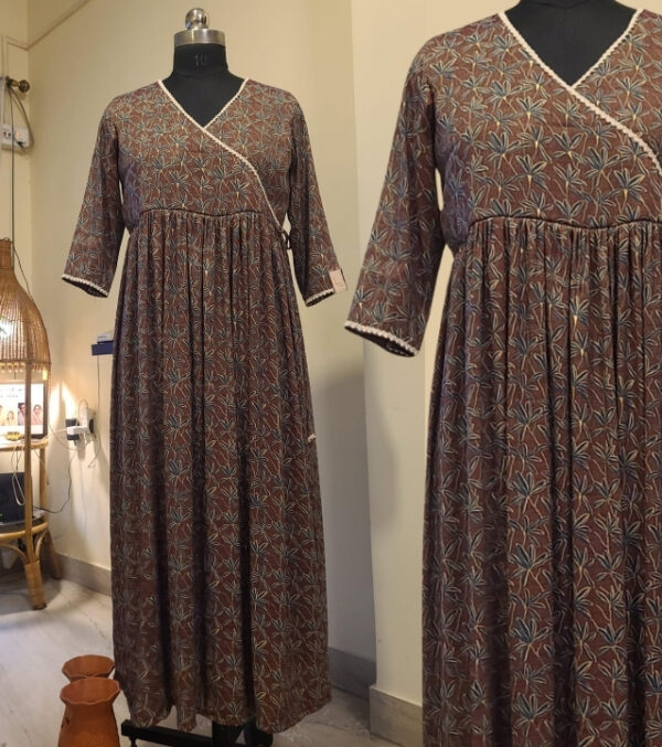 Brown Mercerized Muslin Wrap Dress