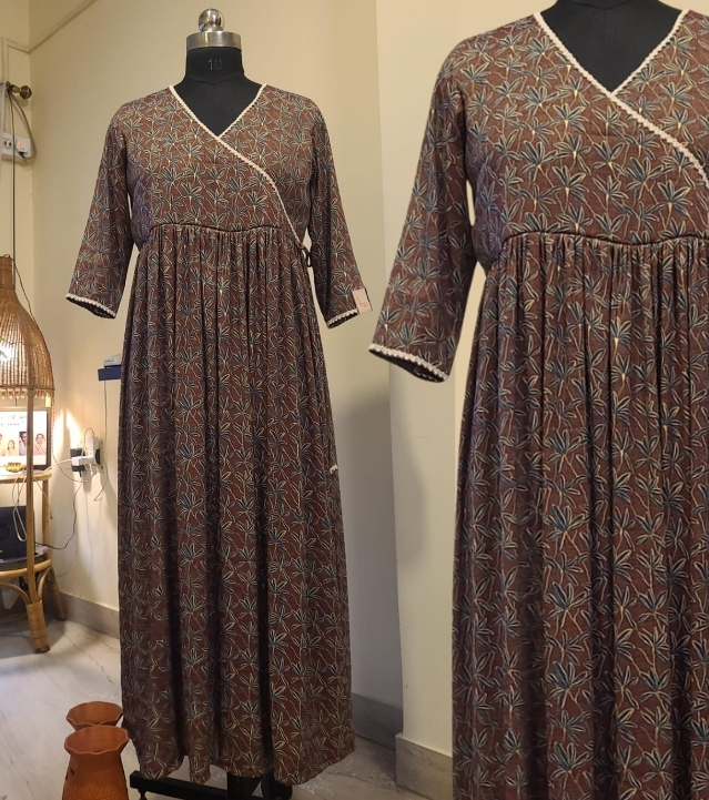 Brown Mercerized Muslin Wrap Dress
