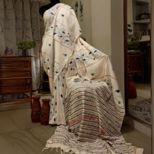 Nilkotha – Off-white & Blue Khesh Kantha Saree