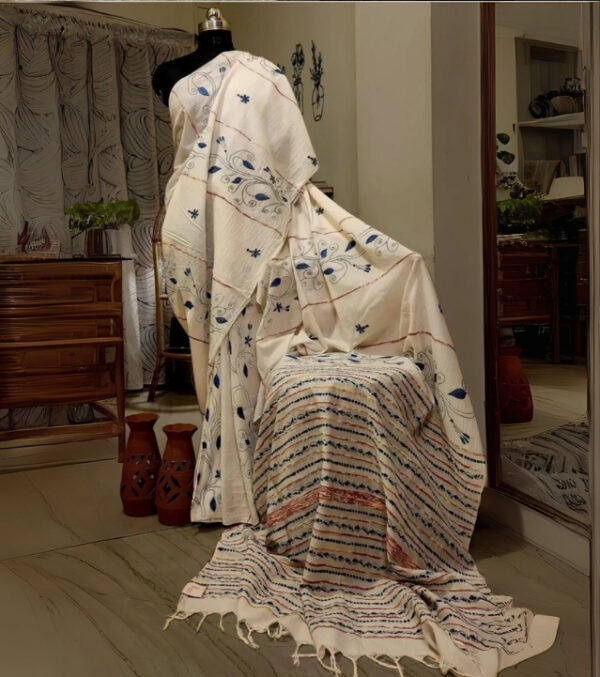 Nilkotha – Off-white & Blue Khesh Kantha Saree