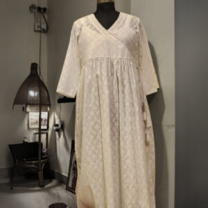 White Angrakha-Style Cotton Jacquard Kurta (With Inner)