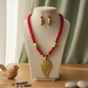 Authentic Dokra & Red Agate Beaded Necklace Set