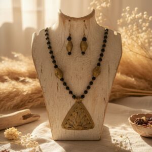 Tribal Authentic Dokra & Black Bead Statement Necklace Set