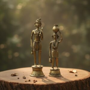 Handcrafted Dokra Tribal Duo Showpiece - Rustic Brass Art for Cultural Decor