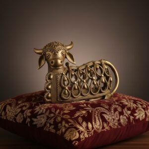 Handcrafted Brass Dokra Nandi – 6” x 10” Tribal Art Décor Sculpture