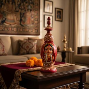 Handcrafted Bengali Gach Kouto with Bride Face Design – Traditional Wedding Accessory | Hand-Painted wood Art