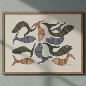 Handmade Authentic Gond Painting - School of Fish Motif (11x15 inches) - Without Frame