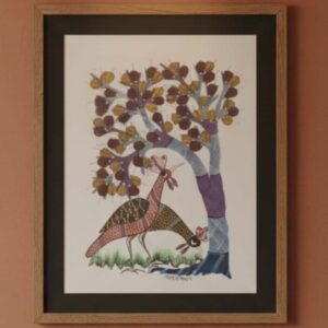 Authentic Handmade Gond Painting - Pair of Birds Under The Tree of Life (11x15 inches) - Without Frame