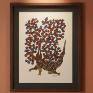 Authentic Handmade Gond Painting - Crocodile/Monitor Lizard & The Vibrant Tree (11x15 inches) - Without Frame