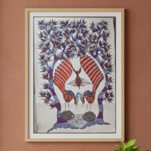 Original Gond Painting of Mythical Birds | 36x24 Inch Authentic Handmade Tribal Art | Tree of Life (Without Frame)