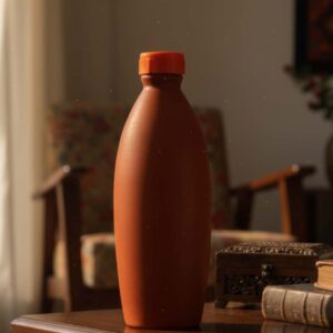 Authentic Handmade Terracotta Water Bottle (1 Litre) - Eco-Friendly Clay Bottle for Naturally Cool, Alkaline Water