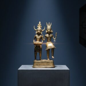 Handcrafted Brass Dokra Tribal Musician Couple – 12” Authentic Heritage Art Décor