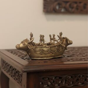 Handcrafted Brass Dokra Cow Boat – 5.3” x 13” Tribal Heritage Art Décor