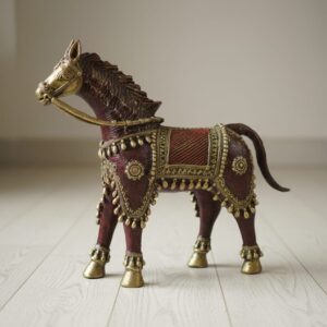 Majestic Handcrafted Brass & Red Dokra Horse – 14” x 18” Heritage Art Showpiece