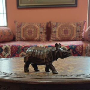 Handcrafted Wooden Rhino – Miniature Assam Rhino Sculpture (3 Inches)
