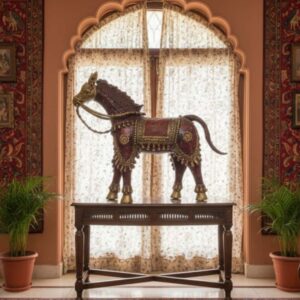 Majestic Handcrafted Brass & Red Dokra Horse – 14” x 18” Heritage Art Showpiece